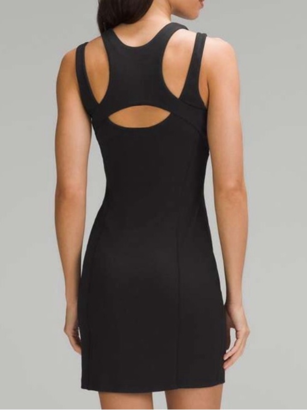 LULULEMON New Black Ribbed Cotton Modal Cut Out Dress Sleeveless Fitted Size 10